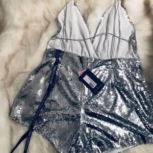 Brand new silver sequin romper!